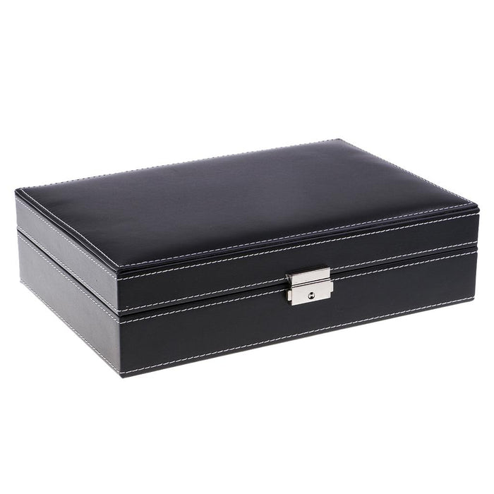 Crofta 8 Slots Watch Box with Lock and Mirror Watch Display Storage Case Black