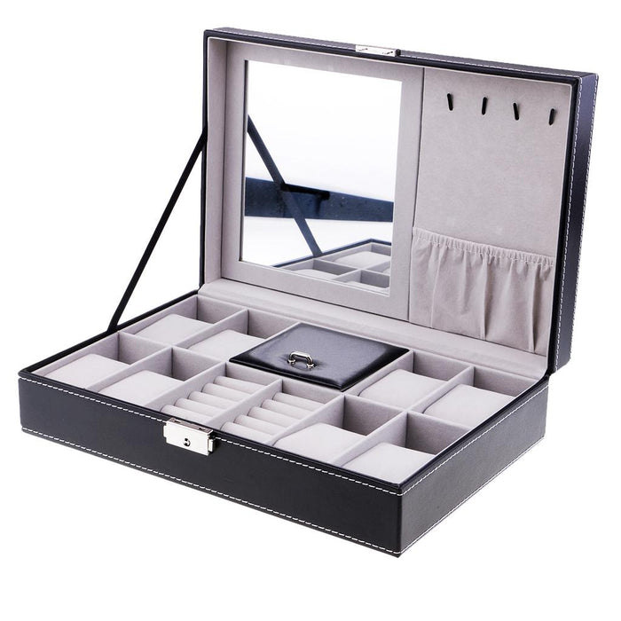 Crofta 8 Slots Watch Box with Lock and Mirror Watch Display Storage Case Black