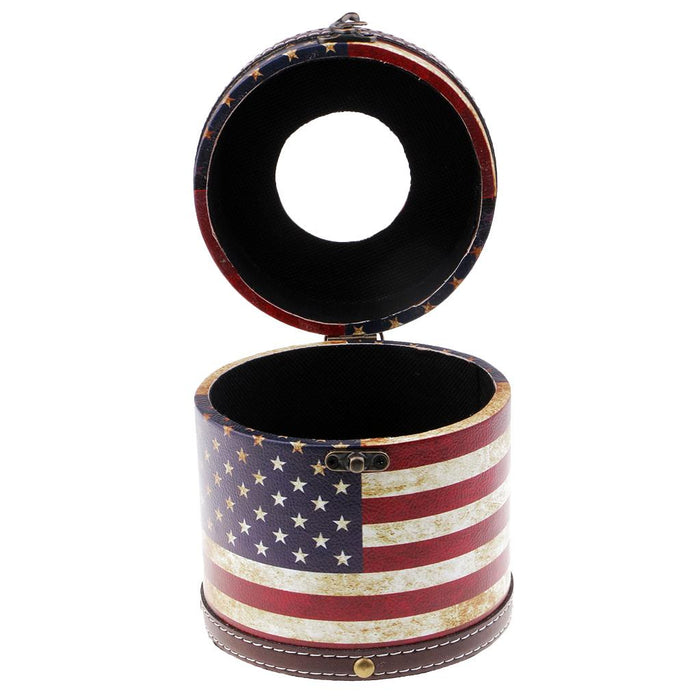 Crofta Wooden Cylinder Tissue Box Towel Napkin Holder Container Stripes Flag