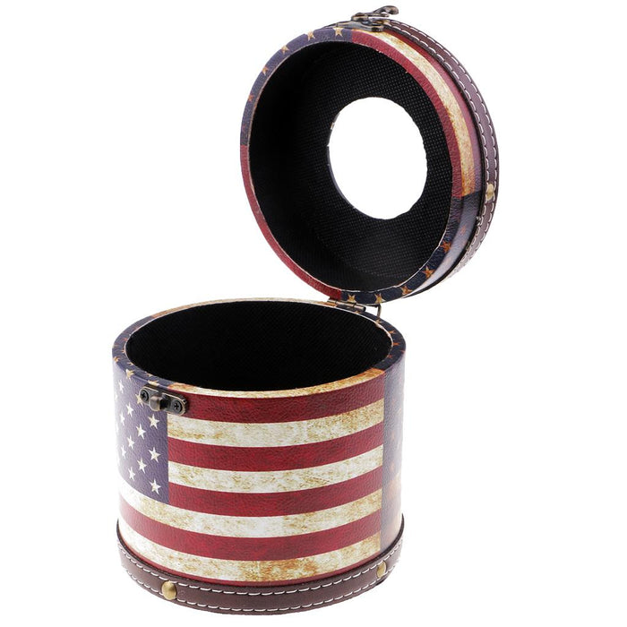 Crofta Wooden Cylinder Tissue Box Towel Napkin Holder Container Stripes Flag