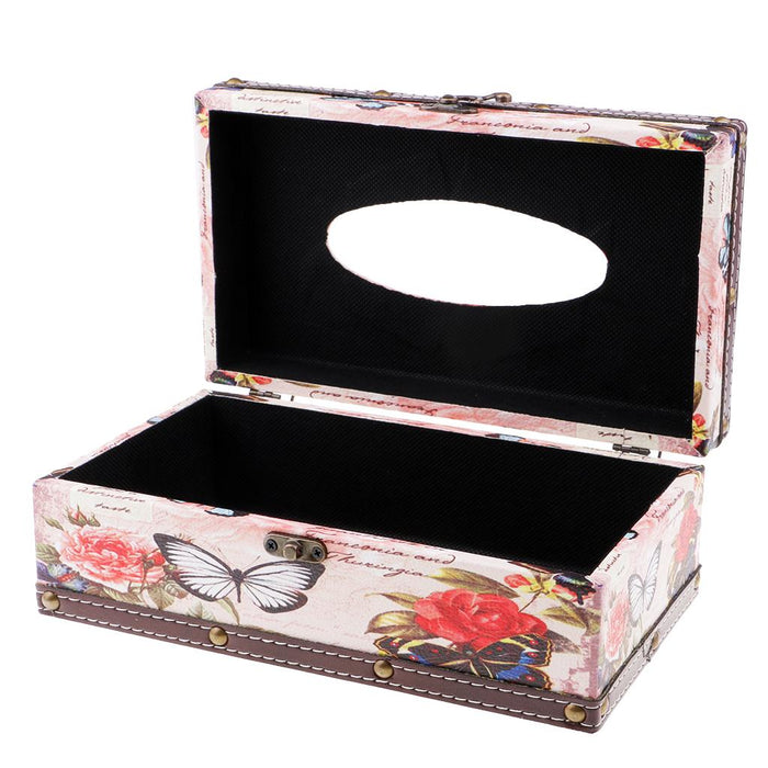 Crofta Wood Tissue Box Container Towel Napkin Holder Paper Dispenser Butterfly