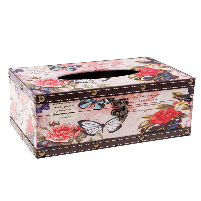 Crofta Wood Tissue Box Container Towel Napkin Holder Paper Dispenser Butterfly