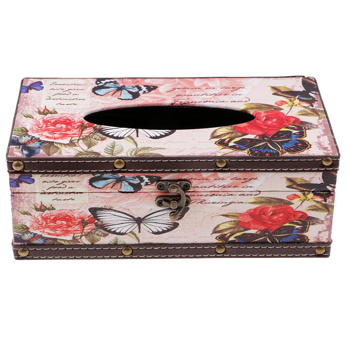 Crofta Wood Tissue Box Container Towel Napkin Holder Paper Dispenser Butterfly