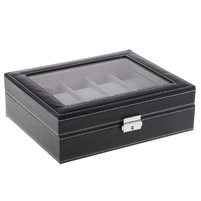 Crofta 10 Grids PU Leather Watch Display Case Box Storage Organizer for Mens Gift