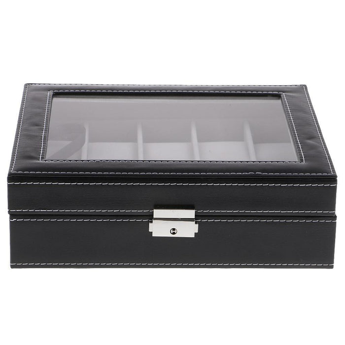 Crofta 10 Grids PU Leather Watch Display Case Box Storage Organizer for Mens Gift