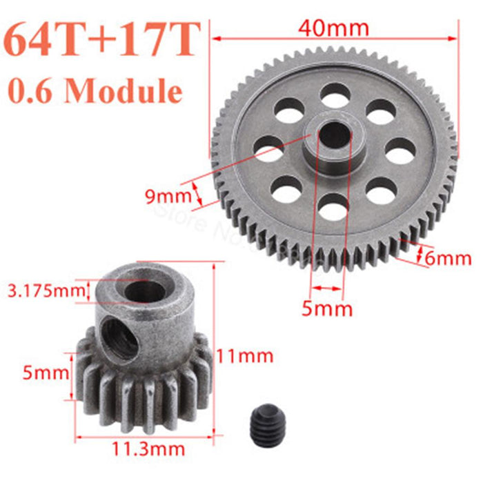 11184 Steel Metal Main Gear Motor Pinion Gears 17T/64T for 1:10 RC HSP 94111 94123 94111 PRO Redcat RC Truck