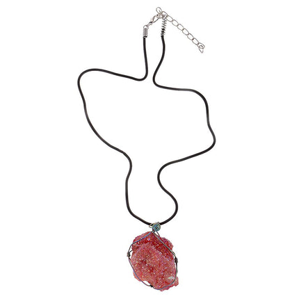 Crofta Vintage Natural Agate Pendant Necklace Handicrafts Agate Gift Red