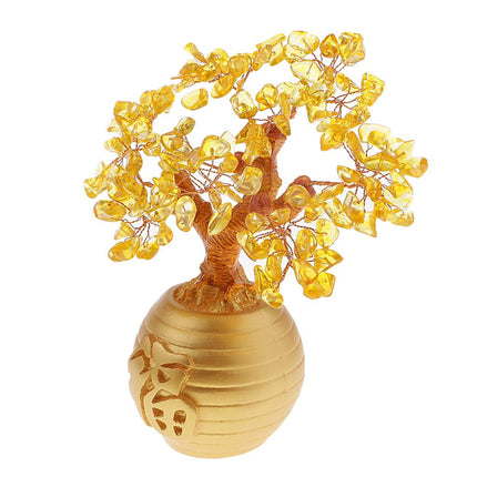 Crofta Wealth Lucky Money Tree Feng Shui Crystal Plastic Tree Home Decor Yellow