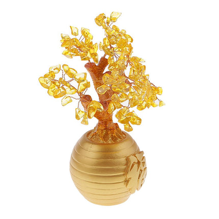 Crofta Wealth Lucky Money Tree Feng Shui Crystal Plastic Tree Home Decor Yellow