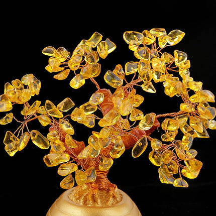 Crofta Wealth Lucky Money Tree Feng Shui Crystal Plastic Tree Home Decor Yellow