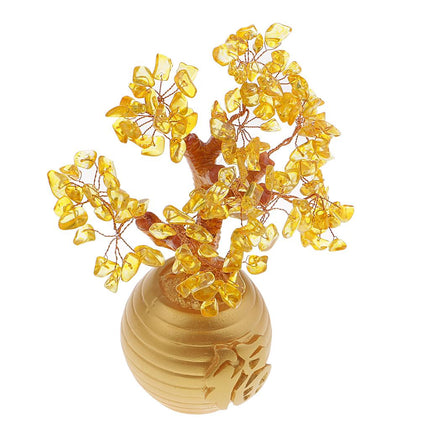 Crofta Wealth Lucky Money Tree Feng Shui Crystal Plastic Tree Home Decor Yellow