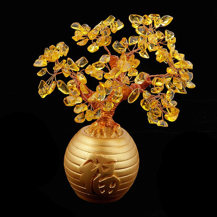 Crofta Wealth Lucky Money Tree Feng Shui Crystal Plastic Tree Home Decor Yellow