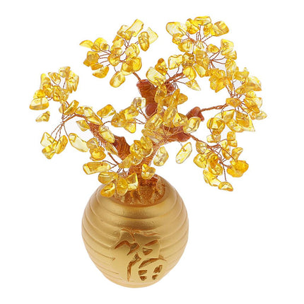 Crofta Wealth Lucky Money Tree Feng Shui Crystal Plastic Tree Home Decor Yellow