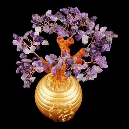 Crofta Wealth Lucky Money Tree Feng Shui Crystal Plastic Tree Home Decor Purple