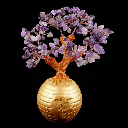 Crofta Wealth Lucky Money Tree Feng Shui Crystal Plastic Tree Home Decor Purple