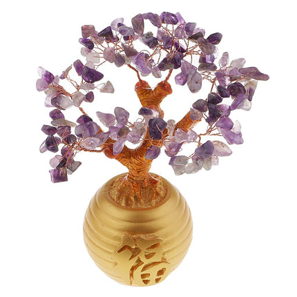 Crofta Wealth Lucky Money Tree Feng Shui Crystal Plastic Tree Home Decor Purple