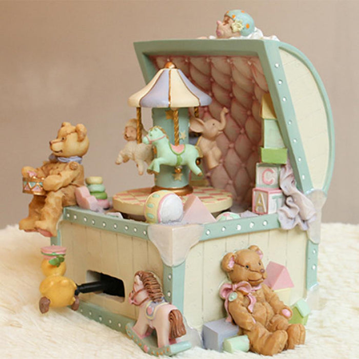 Crofta Wooden Carousel Music Box Retro Circus Musical Boxes Girls Gift