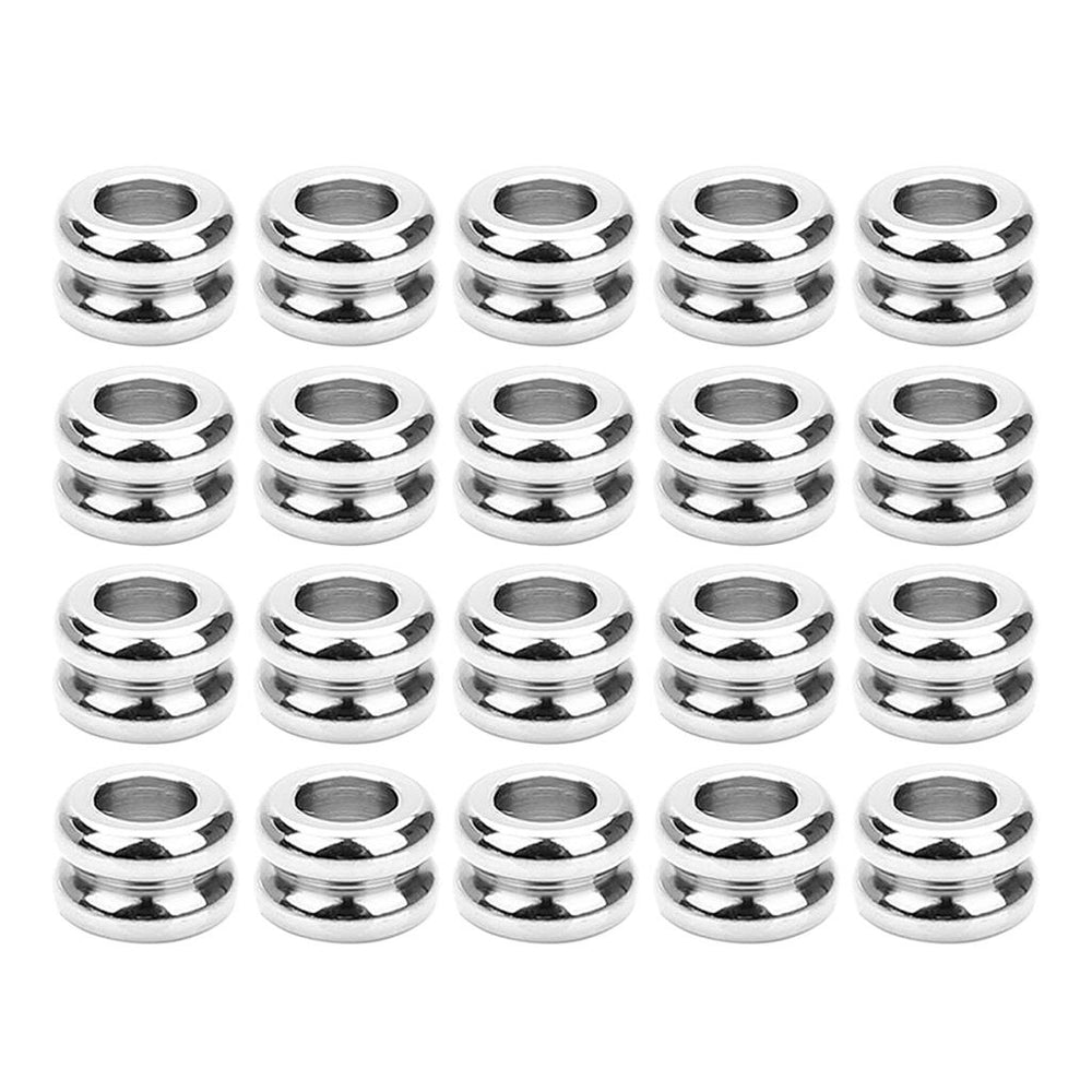 20 Pieces Stainless Steel Large Hole Grooved Cylinder Round Spacer Loose Beads DIY Jewelry Making, 5 x 7.5mm