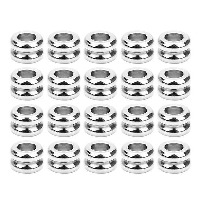 20 Pieces Stainless Steel Large Hole Grooved Cylinder Round Spacer Loose Beads DIY Jewelry Making, 5 x 7.5mm