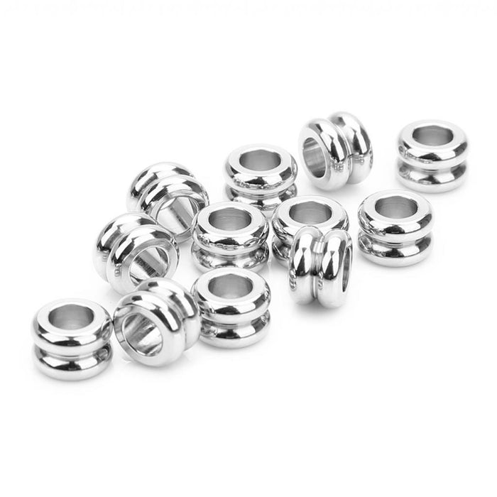 20 Pieces Stainless Steel Large Hole Grooved Cylinder Round Spacer Loose Beads DIY Jewelry Making, 5 x 7.5mm