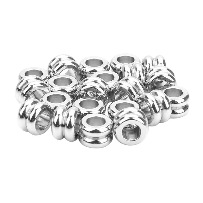 20 Pieces Stainless Steel Large Hole Grooved Cylinder Round Spacer Loose Beads DIY Jewelry Making, 5 x 7.5mm