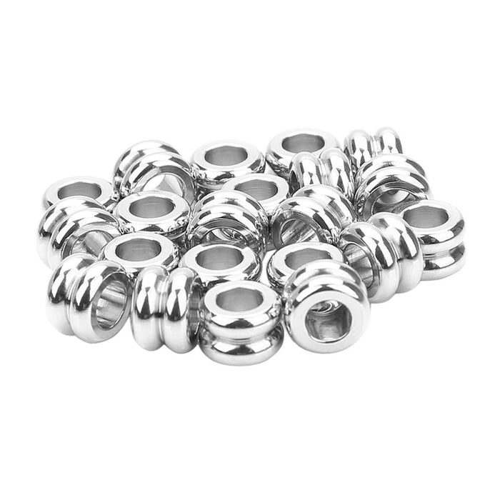 20 Pieces Stainless Steel Large Hole Grooved Cylinder Round Spacer Loose Beads DIY Jewelry Making, 5 x 7.5mm