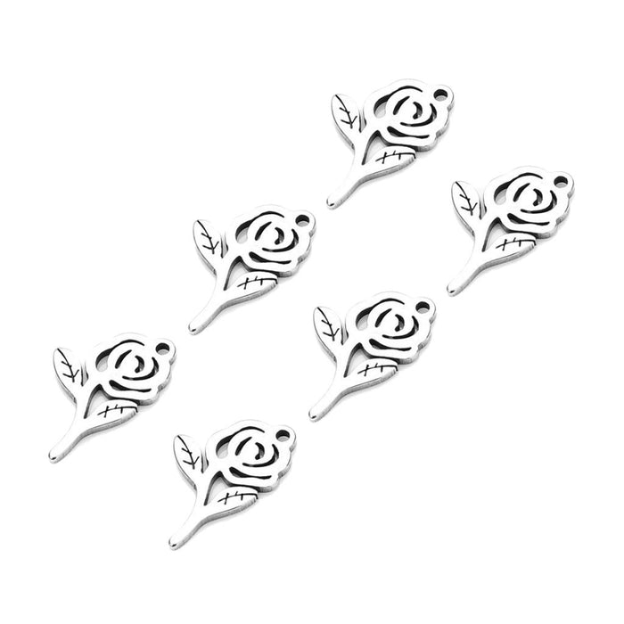 20Pcs Stainless Steel Rose Charms Pendants for DIY Jewelry Making Craft