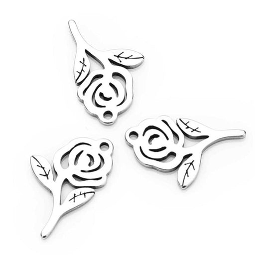 20Pcs Stainless Steel Rose Charms Pendants for DIY Jewelry Making Craft