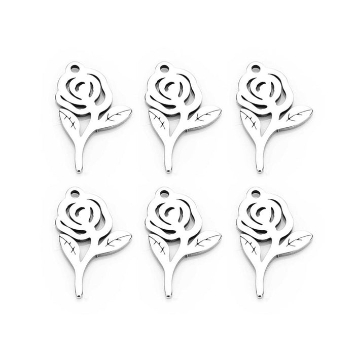 20Pcs Stainless Steel Rose Charms Pendants for DIY Jewelry Making Craft