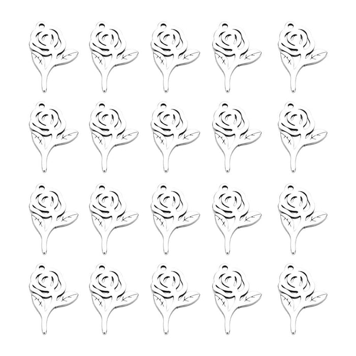 20Pcs Stainless Steel Rose Charms Pendants for DIY Jewelry Making Craft