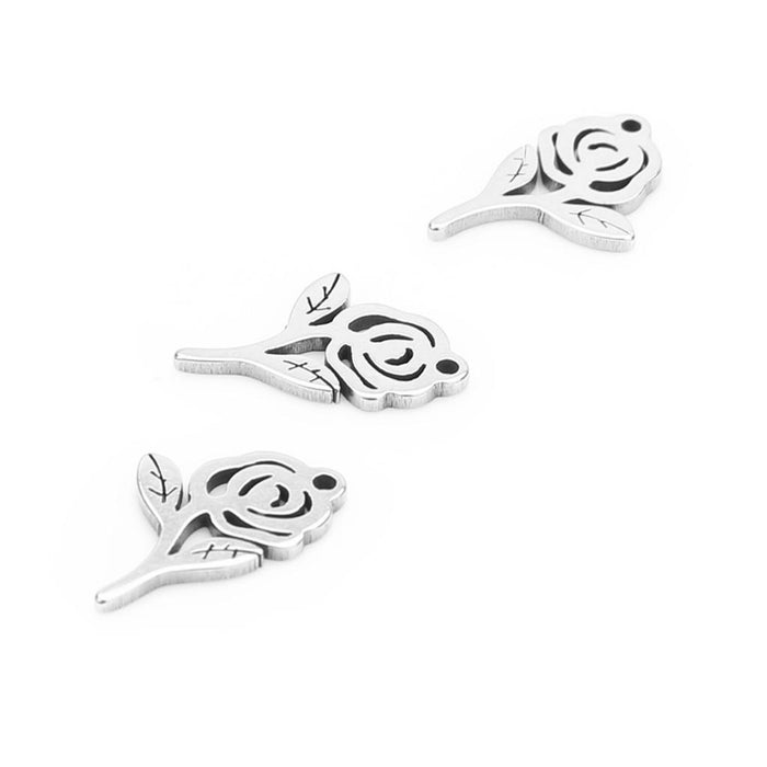 20Pcs Stainless Steel Rose Charms Pendants for DIY Jewelry Making Craft