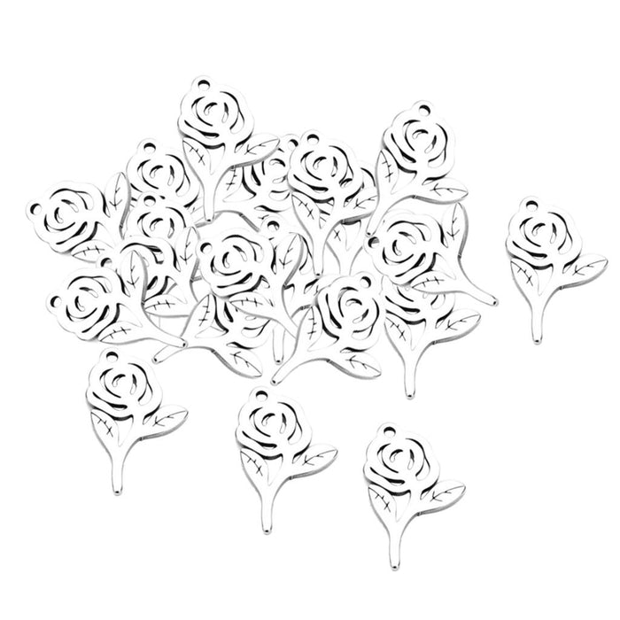 20Pcs Stainless Steel Rose Charms Pendants for DIY Jewelry Making Craft