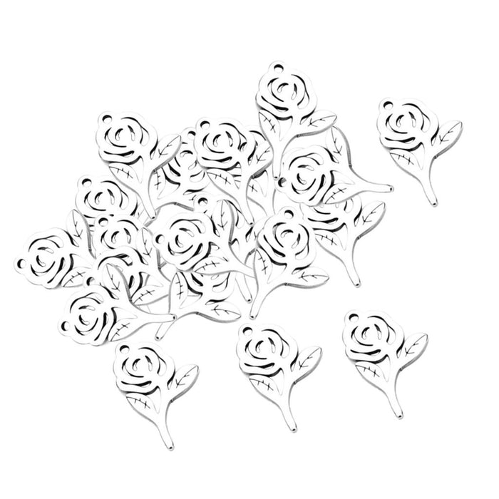 20Pcs Stainless Steel Rose Charms Pendants for DIY Jewelry Making Craft