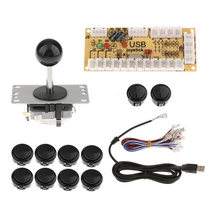 Crofta Zero Delay USB Encoder + 5 Pin PC Joystick + 10 x Replacement Push Buttons DIY Parts for Arcade Projects, Compatible with Windows XP, Win7, Win8 Systems etc Black