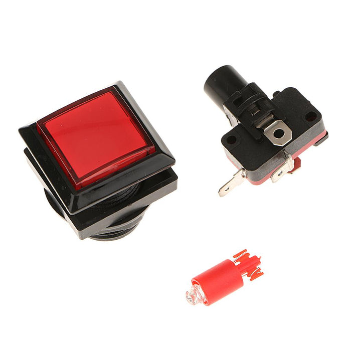 33mm Square Arcade Push Button with 12V LED Lamps & Microswitch for Large Machine Projects / Arcade Games Machine Replace Accessories - Red