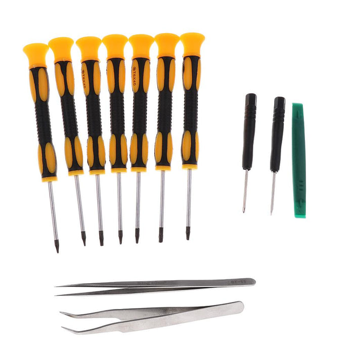 12 in 1 Repair Kit Precision Screwdriver Set + Flat Head + Tweezers + Safe Plying Pry Tool for Xbox 360 and Other Electronics Repair