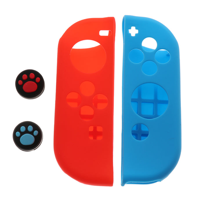 Crofta Soft Case + Thumbstick Cap for Nintendo Switch Joy-con Red Blue