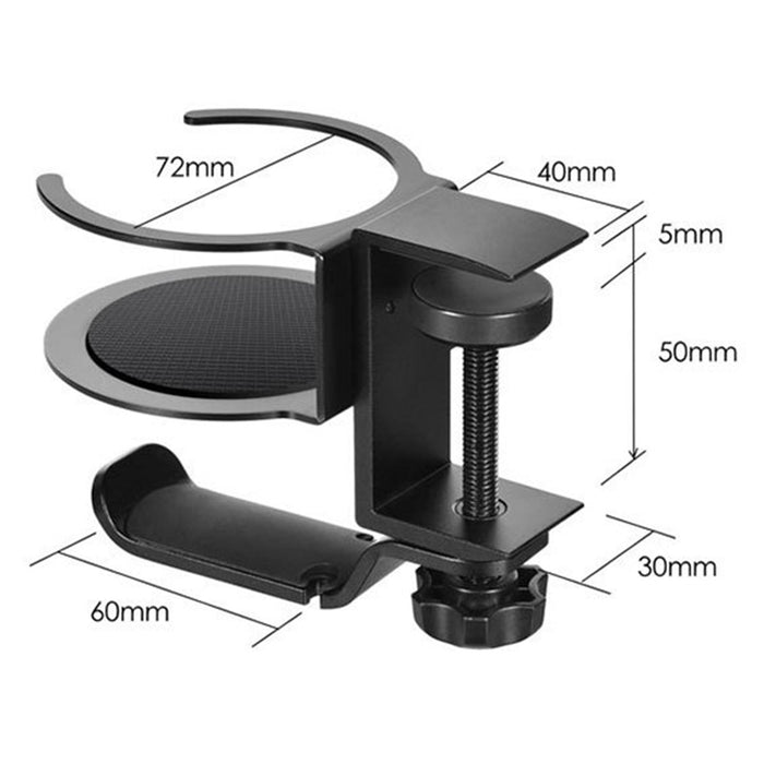 Crofta 2 In 1 Headphone Hanger Cup Holder Headphone Clamp Hook Cable Clip Black