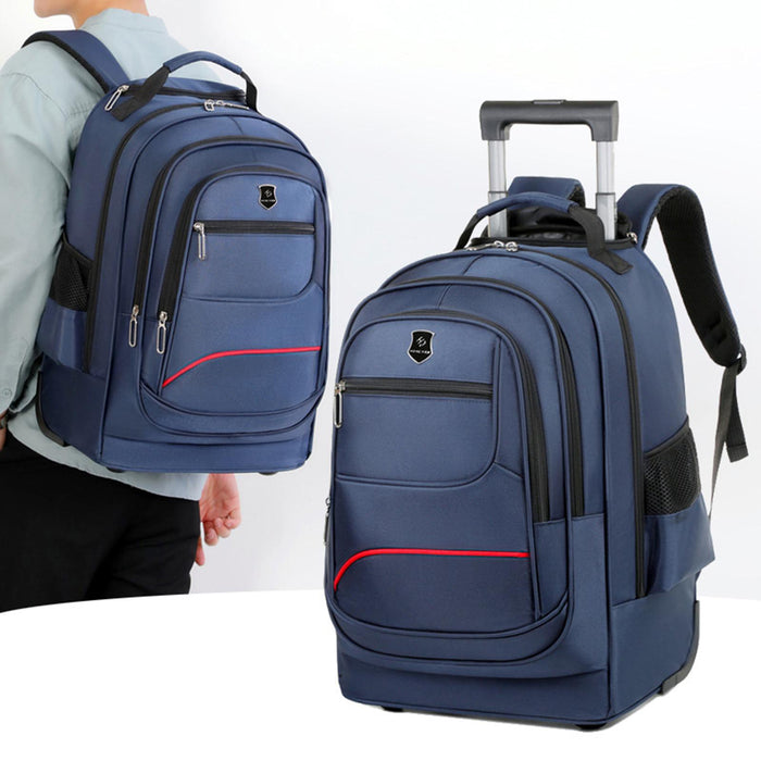 Crofta Rolling Backpack Portable Carry on Luggage Bag for Adults Overnight Business Blue