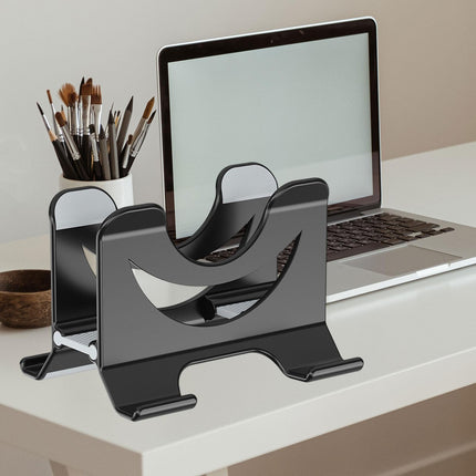 Crofta Vertical Laptop Stand Stable Mobile Phone Stand for Desk Gaming Laptop Hotel black