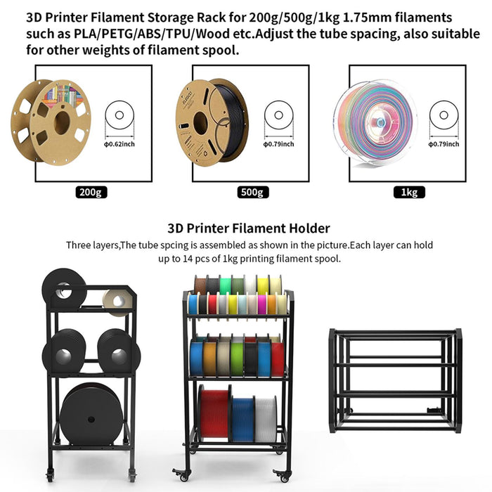 3D Printer Filament Storage Rack Rolling Spool Holder for Garage Office Home