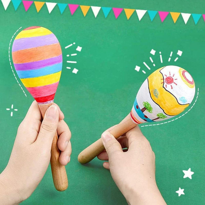 Crofta Wooden Maracas DIY Hand Painted Maracas for Holiday Baby Shower Party Favors 9Pcs