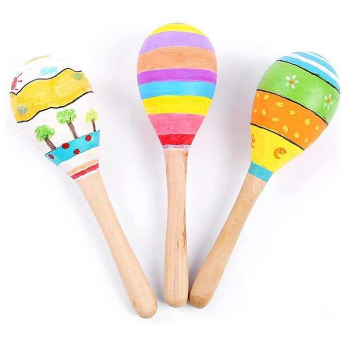 Crofta Wooden Maracas DIY Hand Painted Maracas for Holiday Baby Shower Party Favors 12Pcs