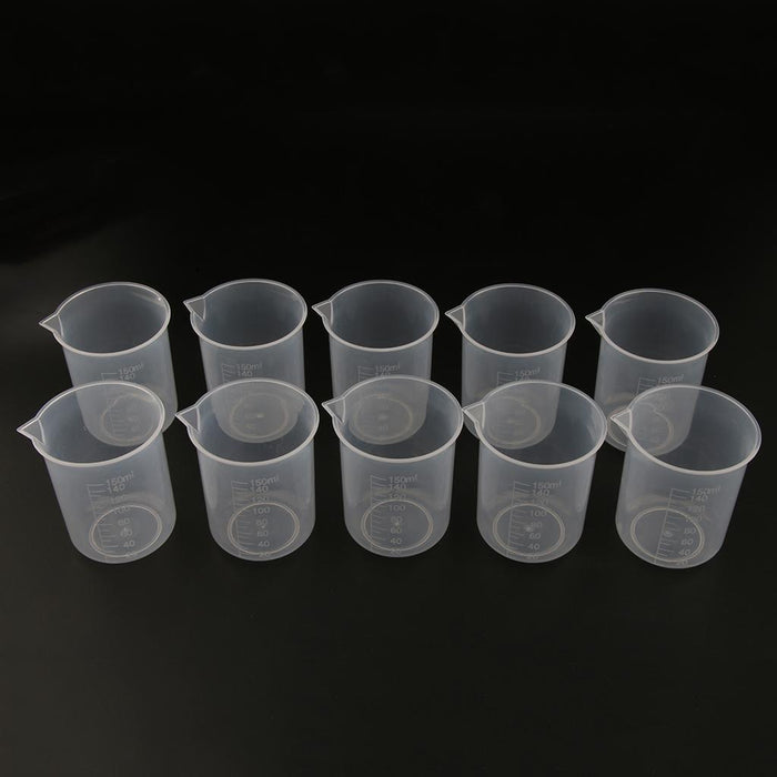 Crofta 10 Pieces Lab Plastic Graduated Measuring Beaker Liquid Cup Container 150ml