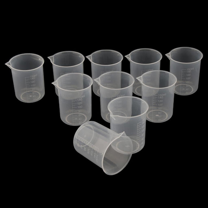 Crofta 10 Pieces Lab Plastic Graduated Measuring Beaker Liquid Cup Container 150ml