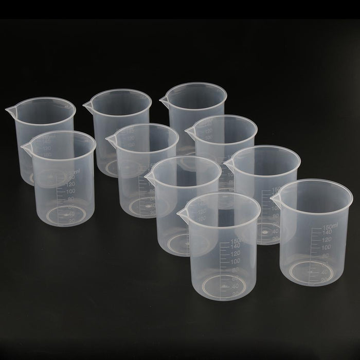 Crofta 10 Pieces Lab Plastic Graduated Measuring Beaker Liquid Cup Container 150ml