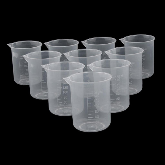 Crofta 10 Pieces Lab Plastic Graduated Measuring Beaker Liquid Cup Container 150ml