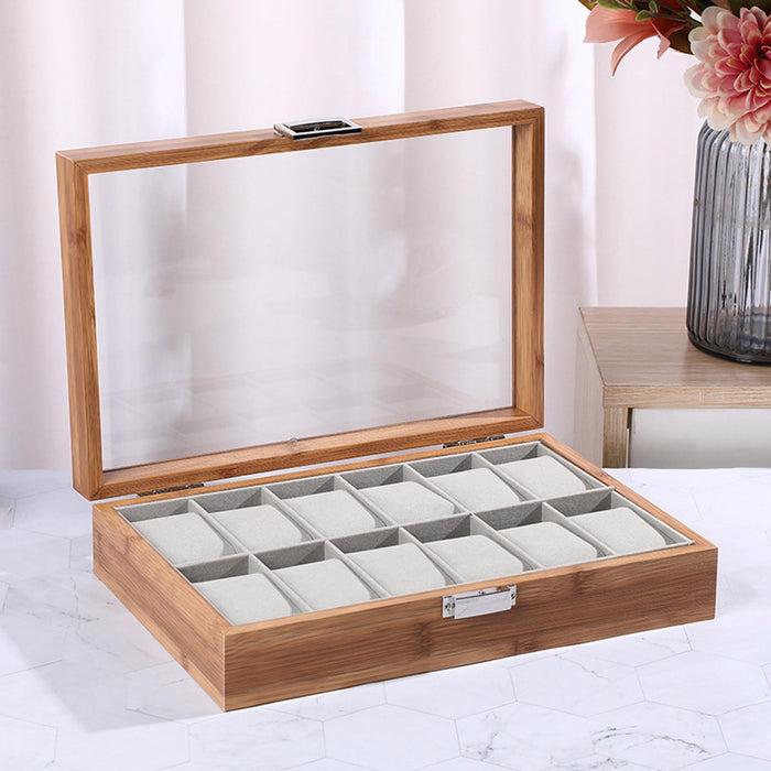 Crofta Watch Box Organizer Premium for Watches Jewelry Display Home Decor Men Women 12 Slots