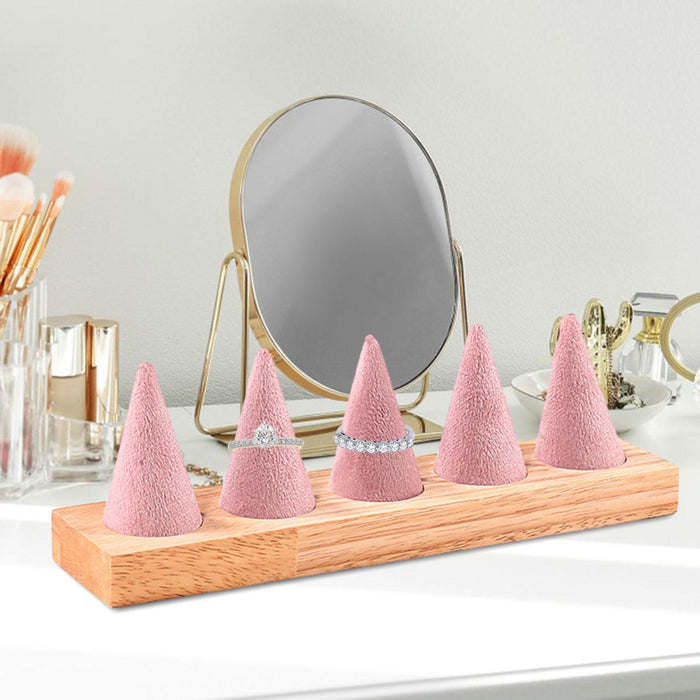 Crofta Cone Shaped Rings Holder Wood Rings Stand for Craft Fairs Countertop Wedding 5