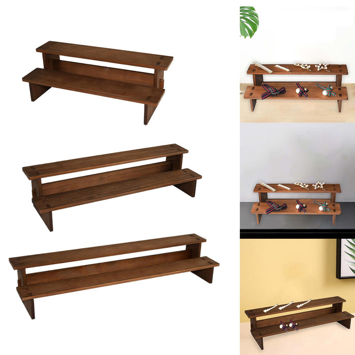 Crofta Jewelry Rack Wood 2 Tier Riser Display Shelf for Bracelet Necklaces Business small